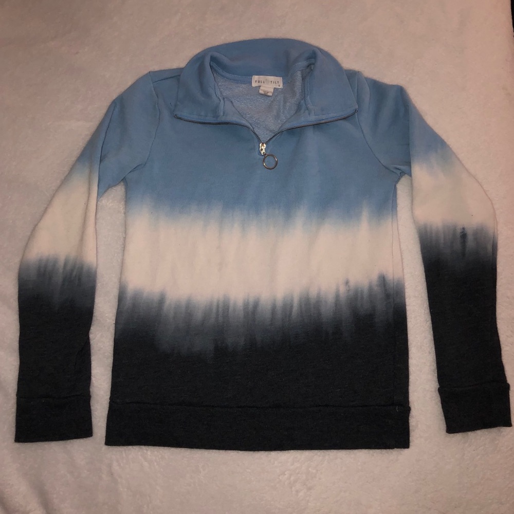 Full Tilt blue and white collared long sleeve top